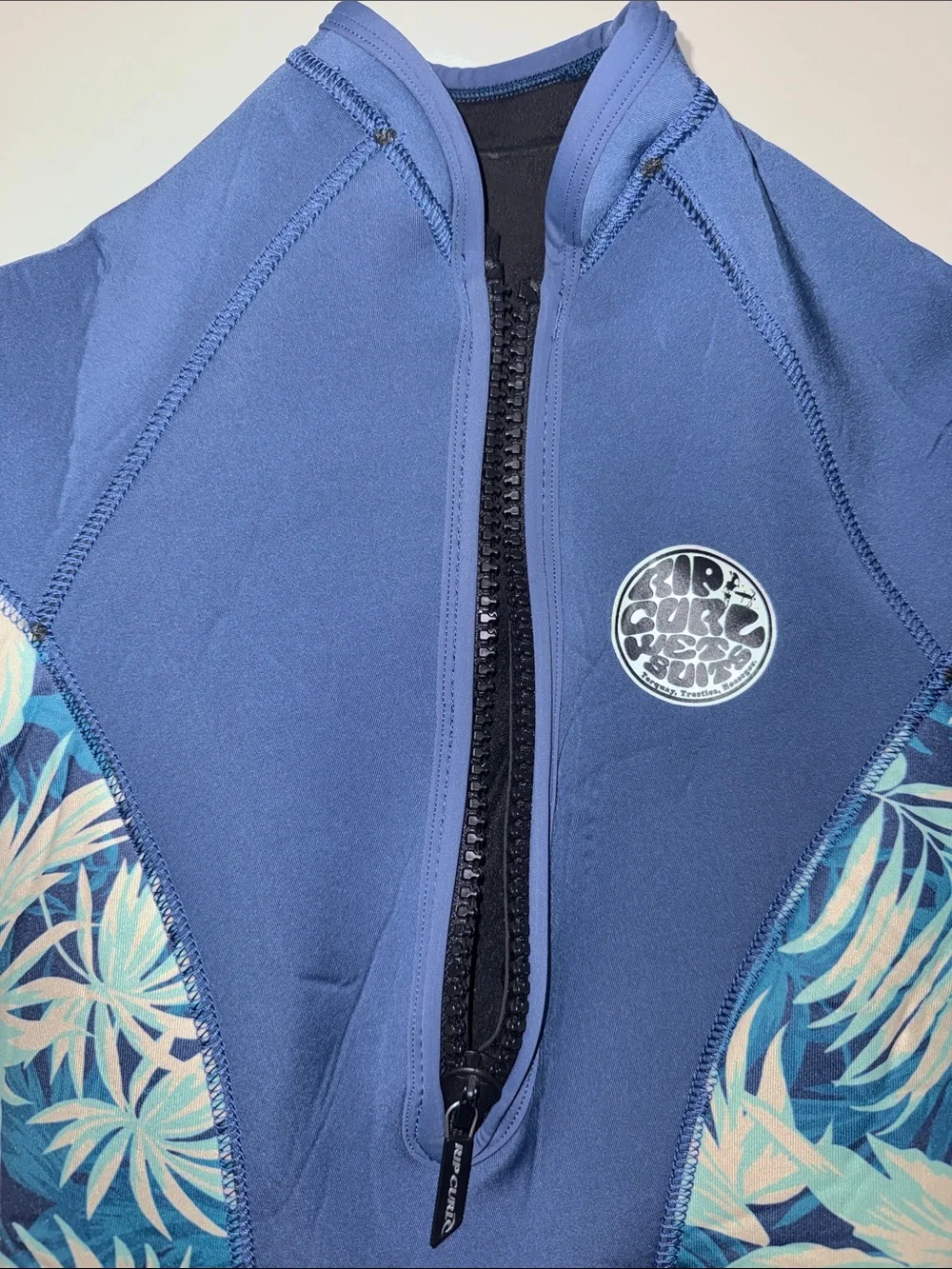 Rip Curl Navy One-Piece Wetsuit with Teal Floral Panels size